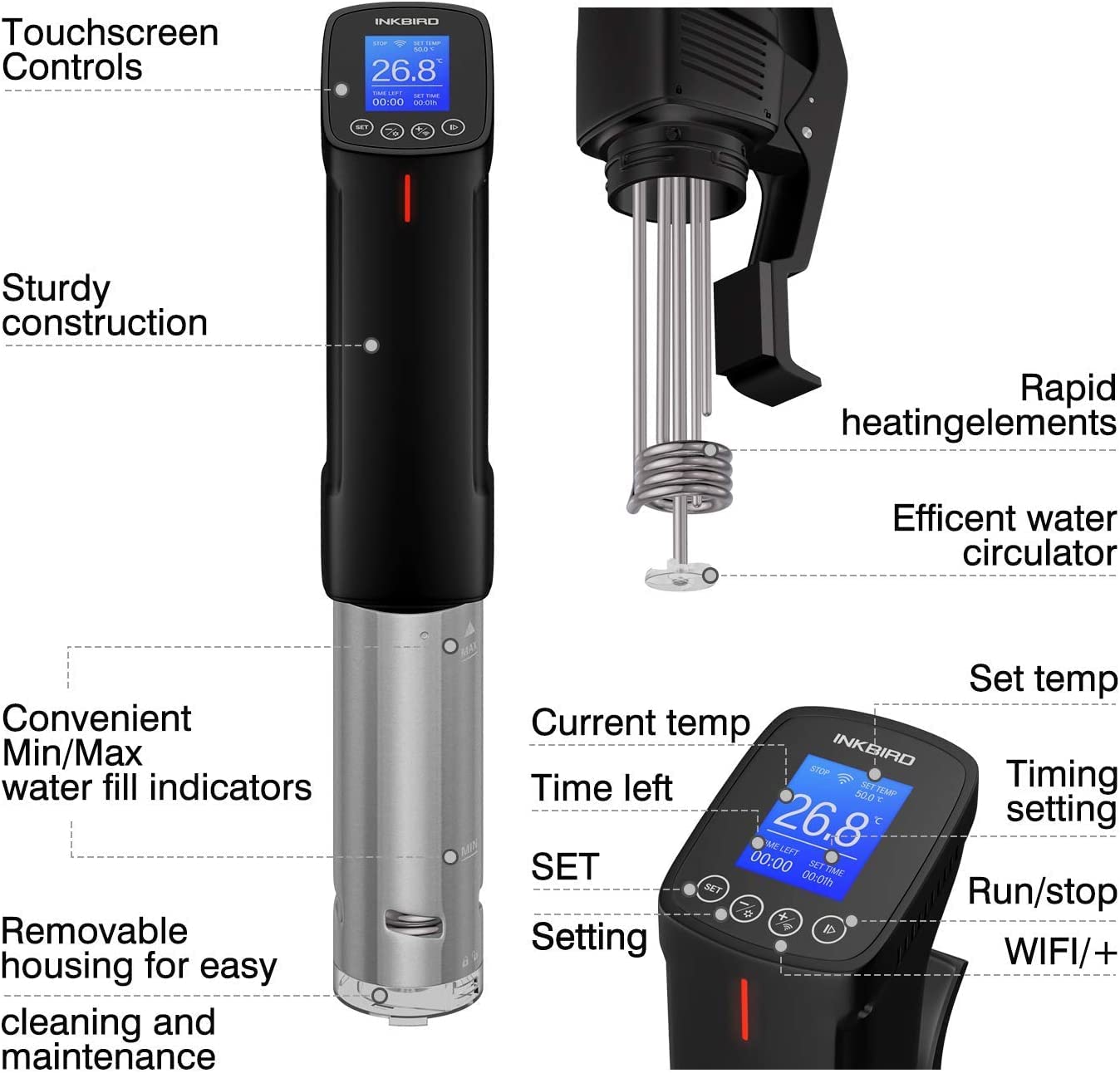 - Inkbird ISV-100W Sous Vide WiFi Cooker Immersion Circulator | Temperature Time and Touch Control Sous Vide Machine 1000 Watts -
