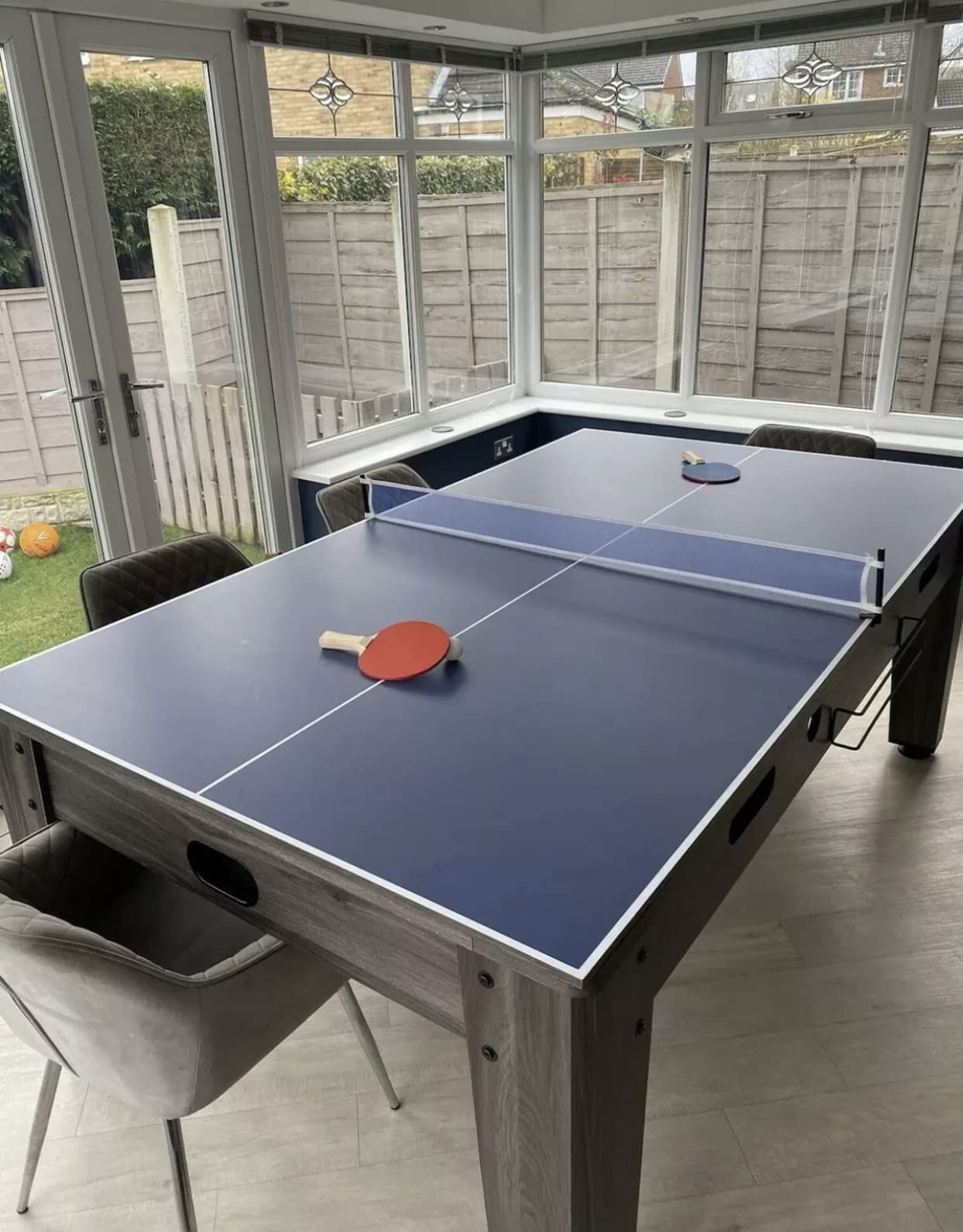 7ft Pool Table Driftwood Dining Table & 3 in 1 Pool Snooker Table Tennis Air Hockey Games Table With All Accessories, Great for Kids and Adults
