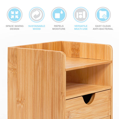 - woodluv Desktop Organiser With 2 Drawers, Mini Shelf Storage Box