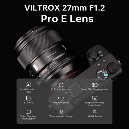 - VILTROX 27mm F1.2 Pro E Mount Lens, 27mm f/1.2 Autofocus Large Aperture APS-C Prime Lens Compatible with Sony E Mount Mirrorless a7 a6700 a6500 -