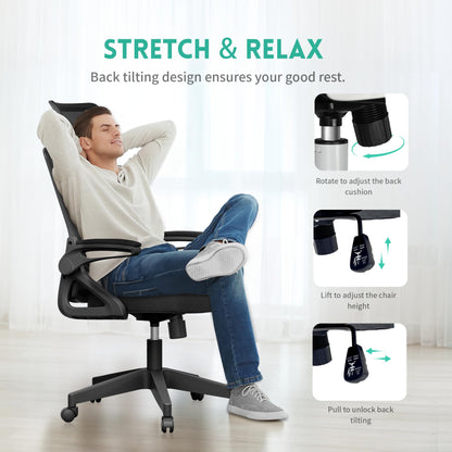 - Tweakio Ergonomic Office Chair | S-Shaped Mesh Desk Chair | Adjustable Headrest & Lumbar Support -