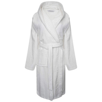 Daisy Dreamer Womens Robe Luxury Terry Towelling 100% Cotton Dressing Gown Bathrobe Highly Absorbent Ladies Hooded Bath Wrap, White 12-14