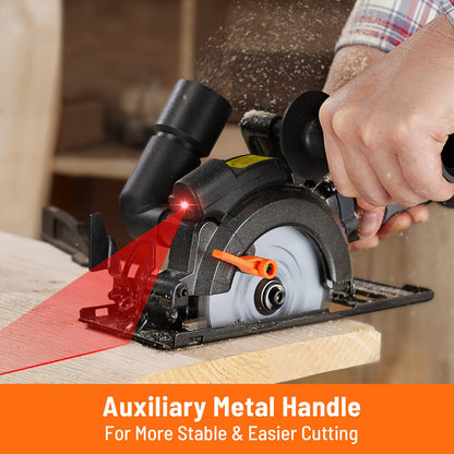 - DOVAMAN Circular Saw | 710W Mini Circular Saw with Laser | 3500rpm | Metal Auxiliary Handle | Cutting Depth 43mm (90°) | 29mm (45°) | 6 Saw Blades -