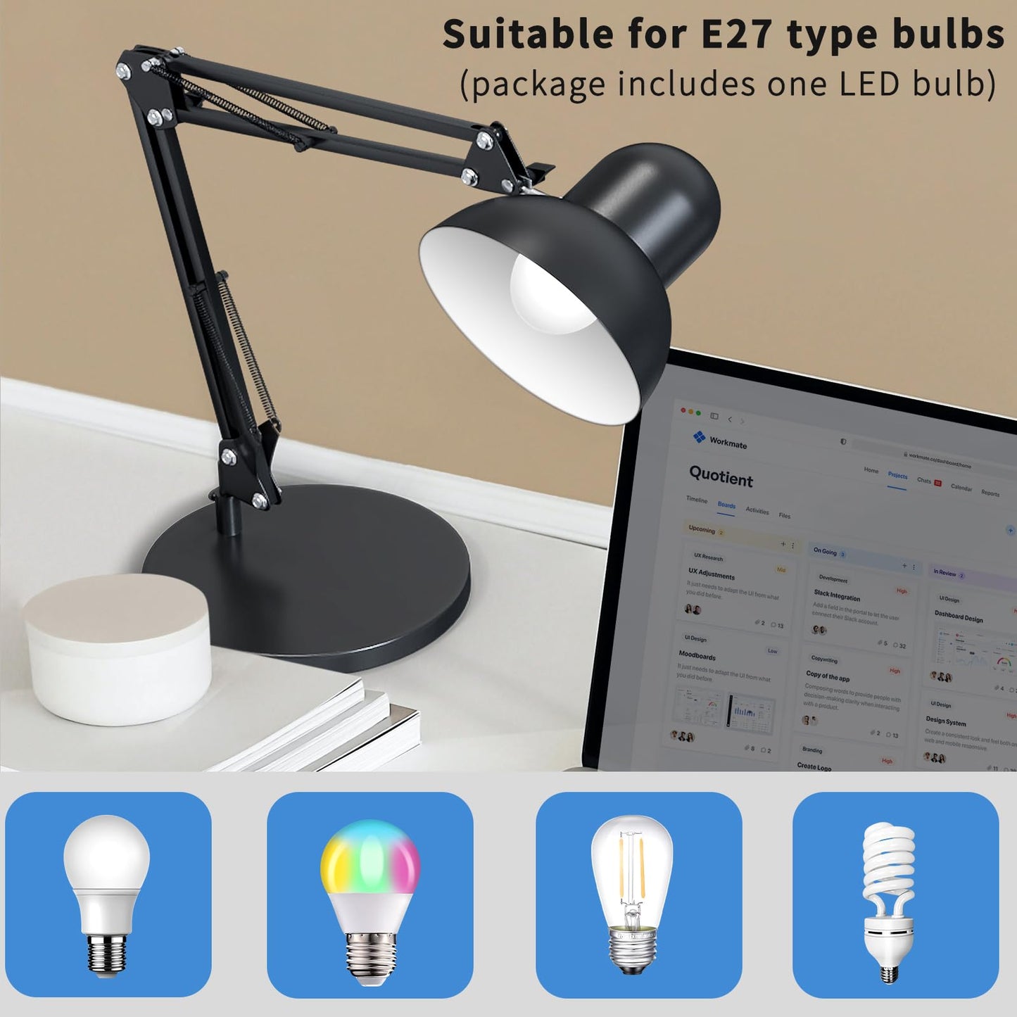 - LONGTOO Bigger Desk Lamp | Table Lamp with E27 Screw Bulb | Flexible Clamp on Desk Light -