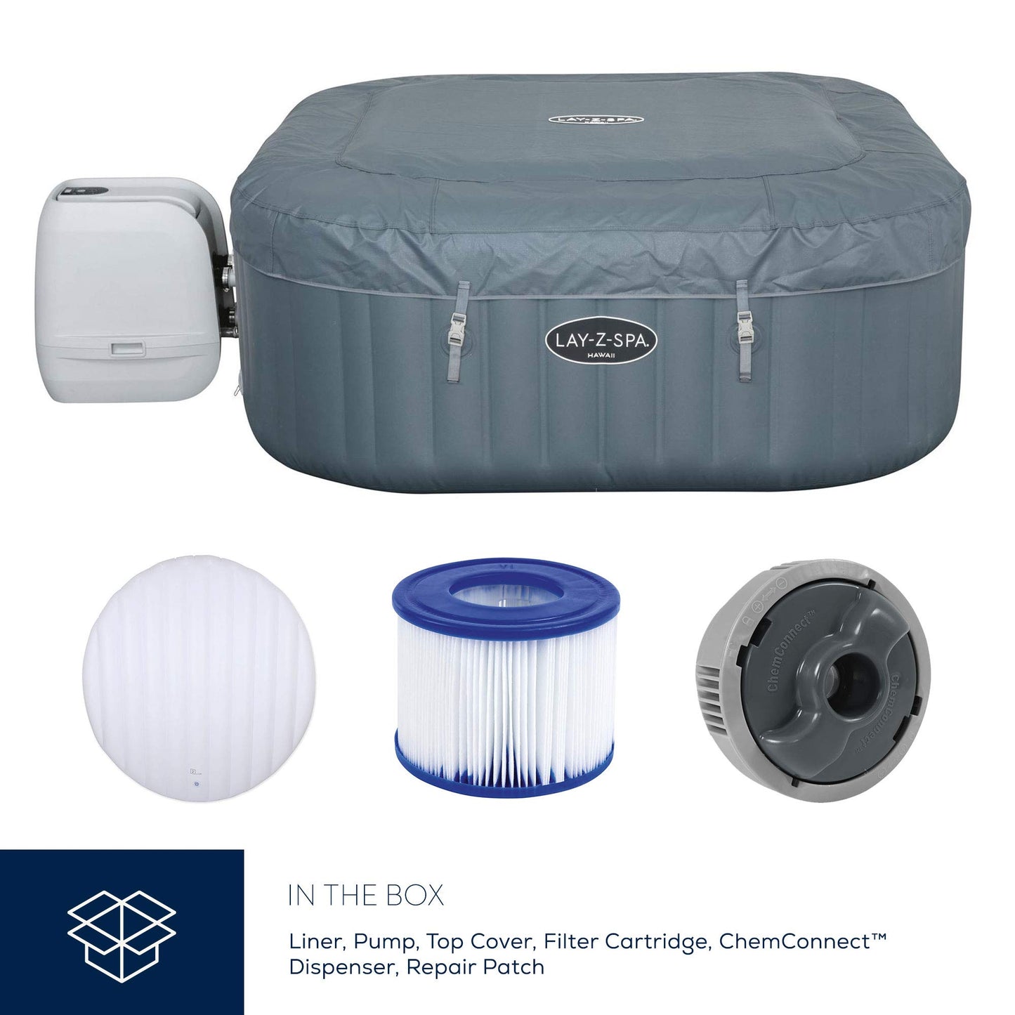 - Lay-Z-Spa Hawaii Hot Tub | 8 HydroJet Pro Massage System | Inflatable Spa | Freeze Shield Technology | Sociable Square Shape | 4-6 Person -