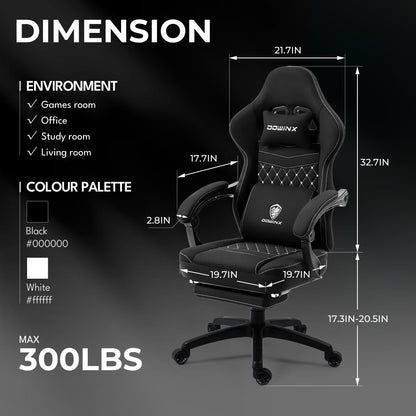 - Dowinx Gaming Chair Fabric with Pocket Spring Cushion | Massage Gaming Chair with Footrest|  Ergonomic PC Chair | Gamer Chair -