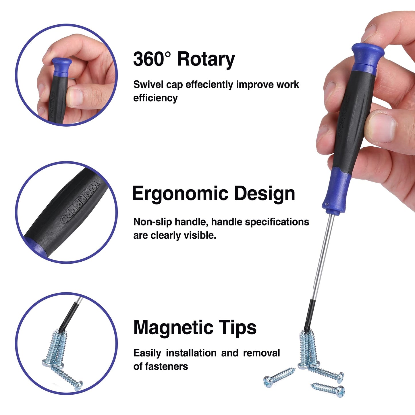 - WORKPRO Magnetic Screwdriver Set 16 Pcs with Case, Including Precision Screwdrivers, Universal Screwdriver and Magnetizer, with 4 Head Shapes(Flat/Phillips/Pozidriv/Torx)
