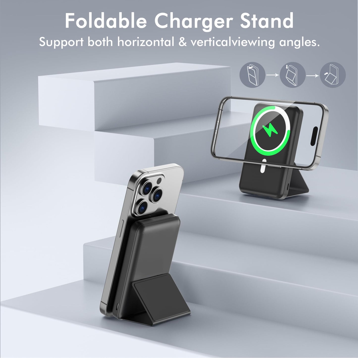 - Magnetic Power Bank | Podoru 10000mAh Foldable Wireless Portable Charger -
