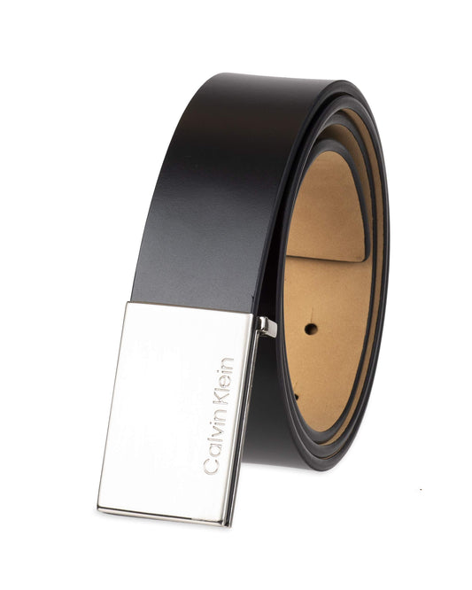 Calvin Klein Men's Logo Buckle Belt, Dark Black, Large