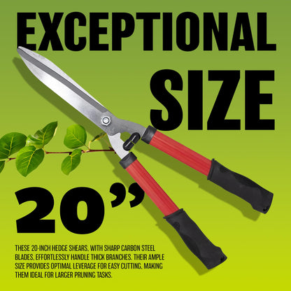 20'' Carbon Steel Hedge Shears - Anti-Slip Handles Grip Garden Grass Shrubs Bushes Trimmer | Lightweight, Razor Sharp Cut, Rust Resistant - Blade Tools for Gardening, Cutting, Trimming, Shearing