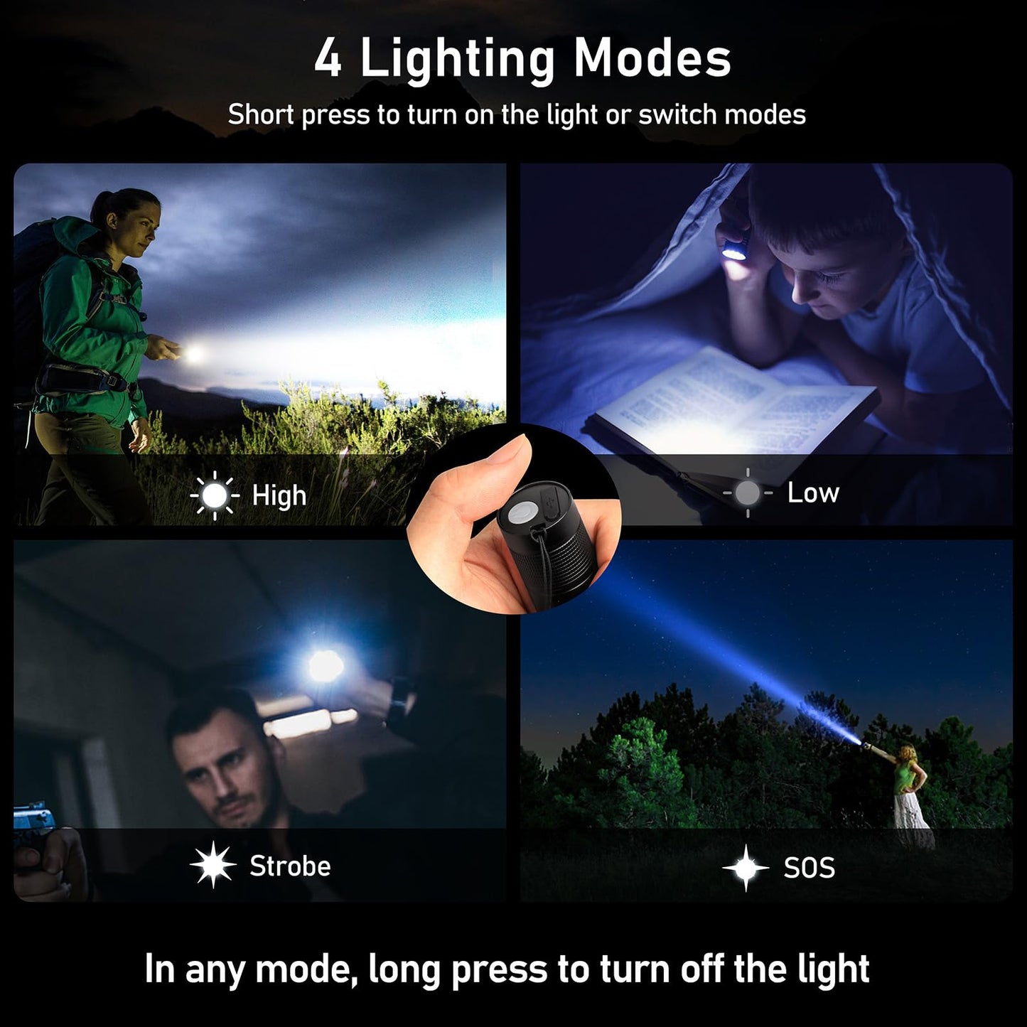 Blukar LED Torch Rechargeable, 2000L Super Bright Adjustable Focus Flashlight, 4 Lighting Modes, Long Battery Life, Waterproof Pocket Size Torch for Power Cuts, Emergency, Camping, Hiking, Outdoor