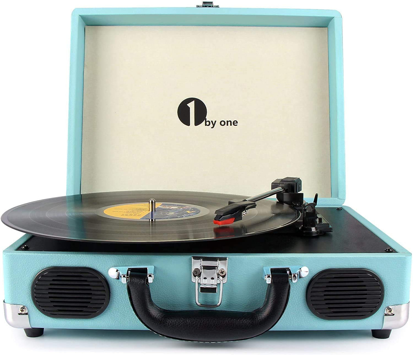 - 1 BY ONE Bluetooth Record Player Belt-Drive 3-Speed Portable Vinyl Turntable with Built in Speakers