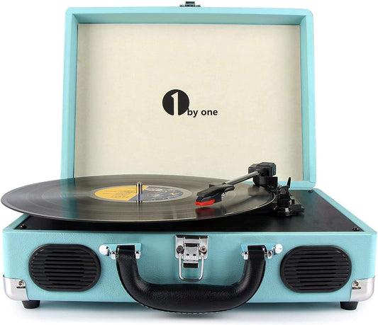 - 1 BY ONE Bluetooth Record Player Belt-Drive 3-Speed Portable Vinyl Turntable with Built in Speakers