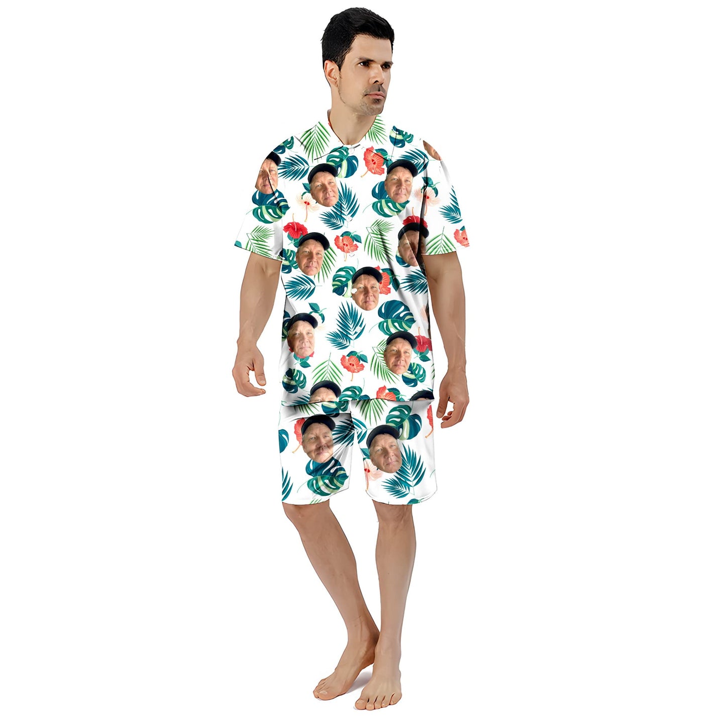 - KEMEILA Custom Face Summer Hawaiian Shirt | Personalized Photo Flower Print T-Shirts -