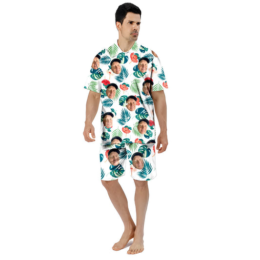 - KEMEILA Custom Face Summer Hawaiian Shirt | Personalized Photo Flower Print T-Shirts -