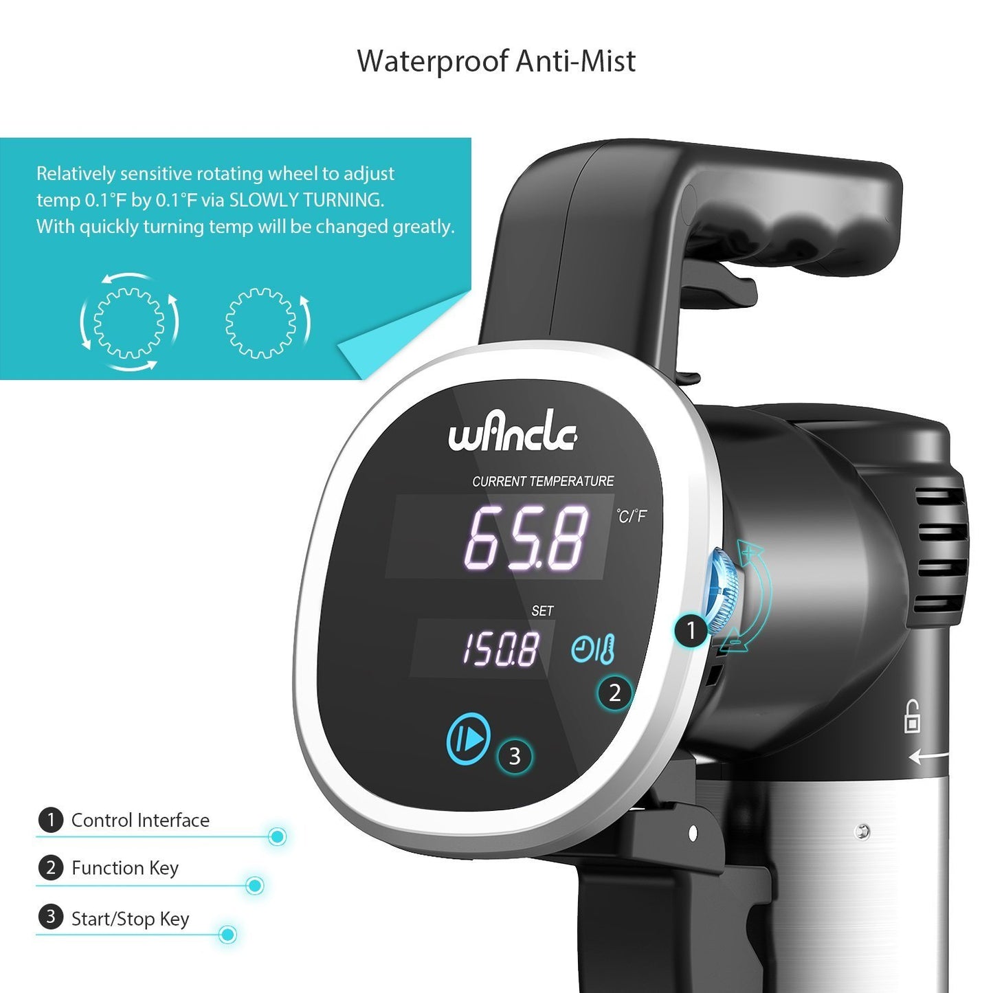 - Wancle Sous Vide Precision Cooker Immersion Circulator, Black-Classic