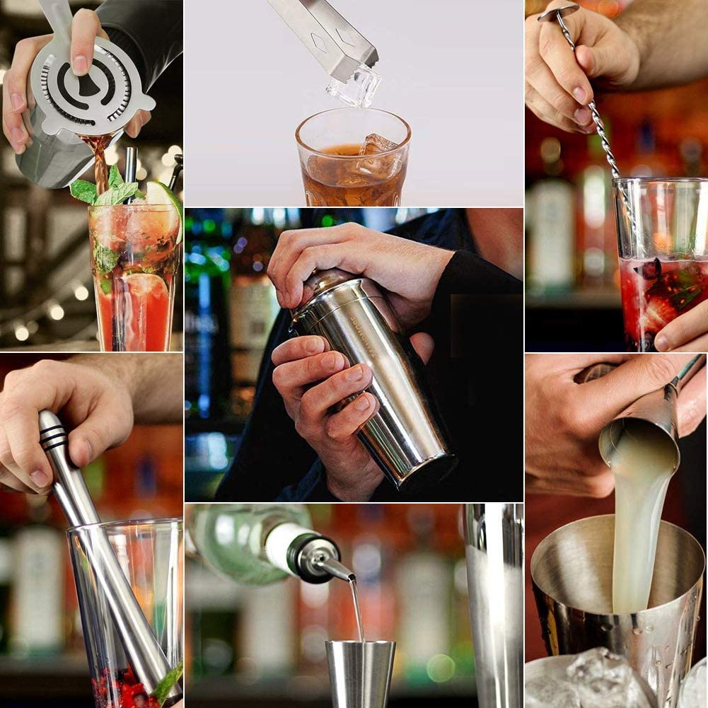 AYAOQIANG Cocktail Making Set, Cocktail Shaker Set with Stand, 750ml Stainless Steel Shaker for Cocktail, Home Bar Cocktail Tool Set for Bartender,Gift for Men Birthday,Thanksgiving,Christmas
