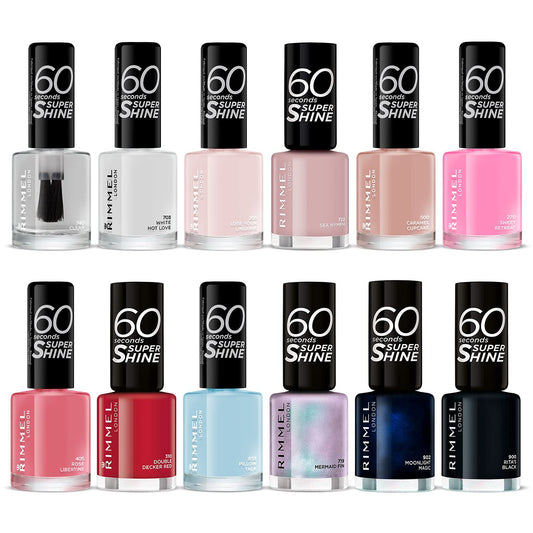 - RIMMEL LONDON | 60 Seconds Super Shine Nail Polish Set | Precise One Stroke Application | Up To 10 Days Wear | 12 Assorted Shades -