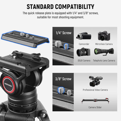 - NEEWER 74 Inch Pro Video Tripod | Fluid Head | QR Plate Compatible -