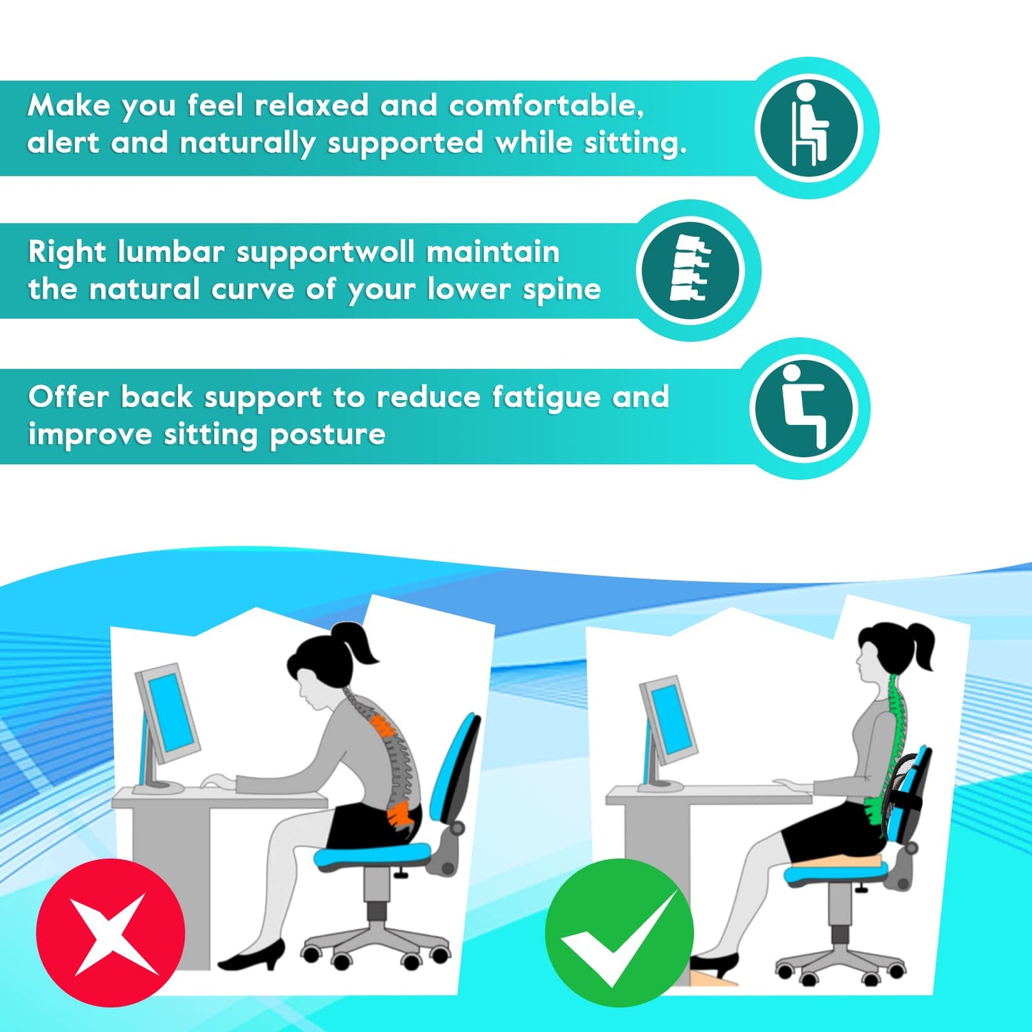 - m zimoon Mesh Back Support | Mesh Lumbar Support Cushion | Air Flow Chair Back Support -