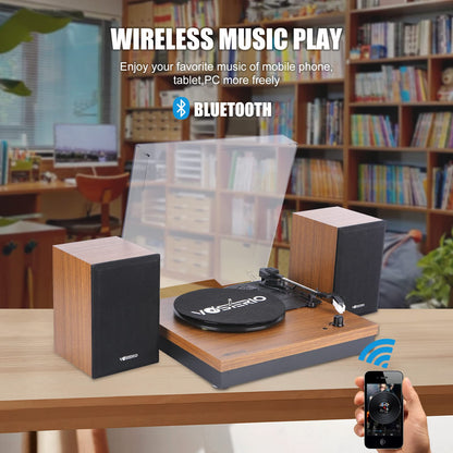 - Vosterio Bluetooth Record Player, 3-Speed Belt-Driven Turntable with Bluetooth Input& Output