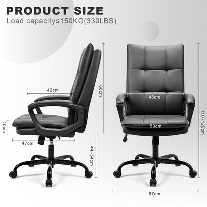 BASETBL Office Chair for Home, Recline Extra Padded Comfy Desk Chair, Ergonomic Executive Computer Chair, Skin-friendly PU Leather Waterproof and Stain-Resistant Work Chair Widen and Enlarge (Black)