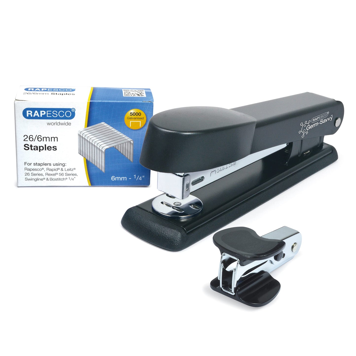 - Rapesco 1471 Germ-Savvy Antibacterial | Marlin Stapler | R4 Staple Remover & 5000 26/6 mm Staples | Black -