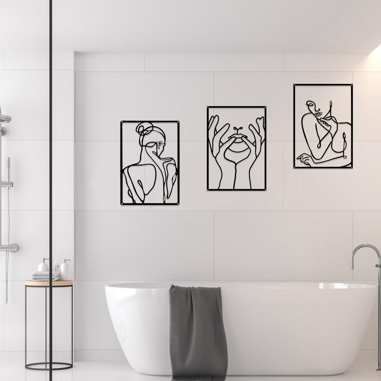 - Jiusely 3 Pieces Metal Wall Art Decor | Black Minimalist Abstract Woman Wall Art -