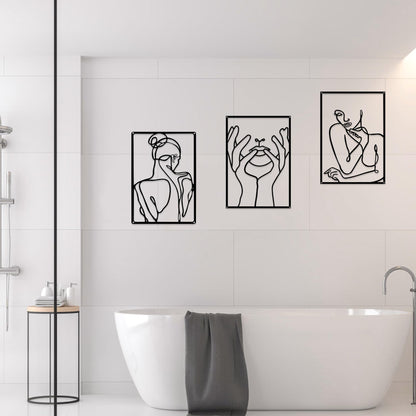 - Jiusely 3 Pieces Metal Wall Art Decor | Black Minimalist Abstract Woman Wall Art -