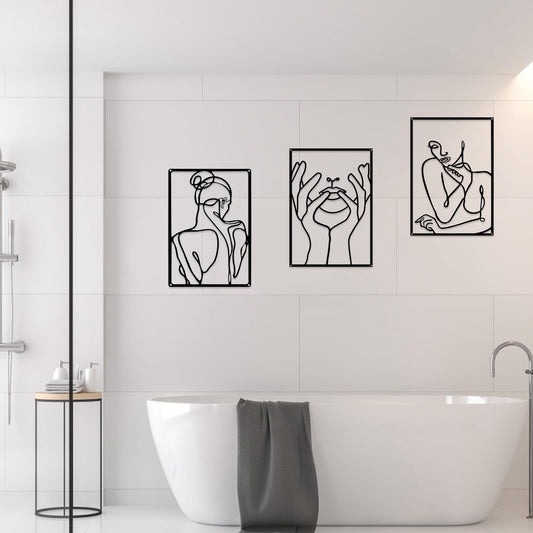 - Jiusely 3 Pieces Metal Wall Art Decor | Black Minimalist Abstract Woman Wall Art -