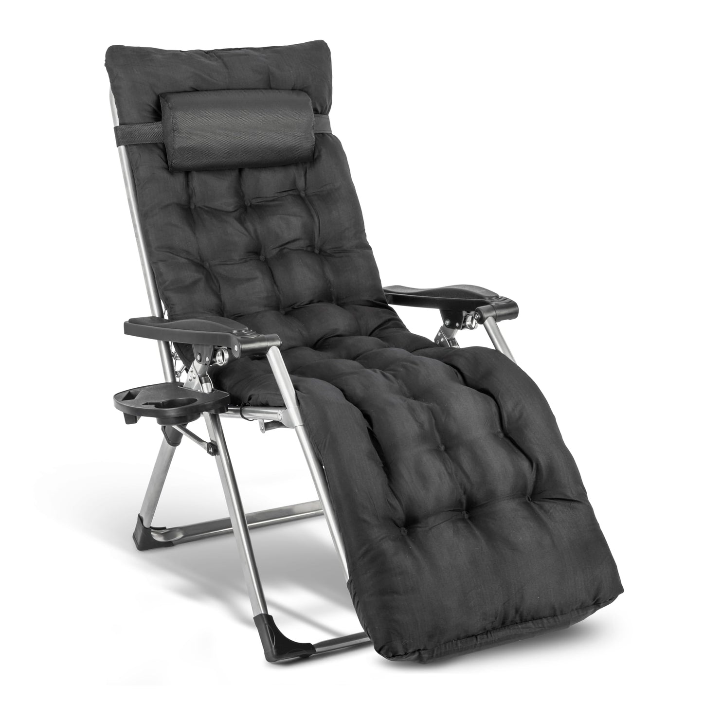 - Heavy Duty Outdoor Deluxe Reclining Zero Gravity Chair | Garden Recliner Sunloungers with Cup Holder & Cushion -