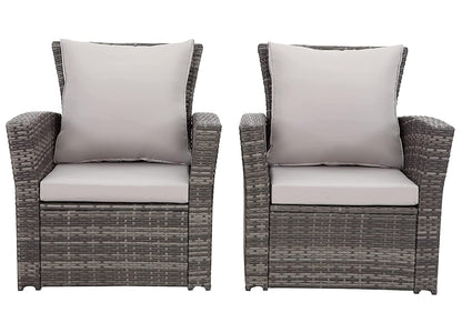 - Mixed Grey Outdoor Rattan Garden Furniture Set | Grey Cushions Luxury 4 Seater Sofa with Chairs and Coffee Table -