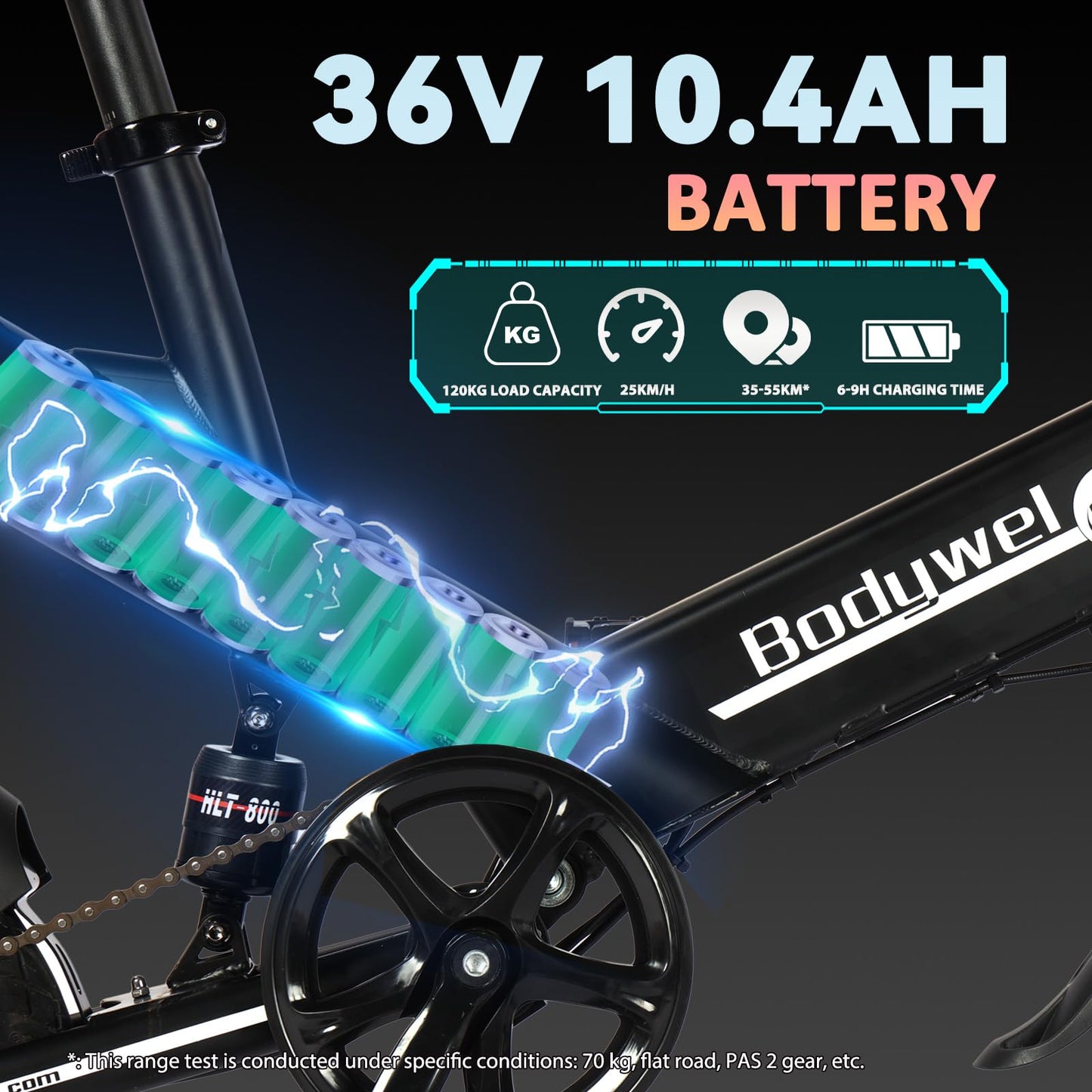 Bodywel T16 Folding Electric Bike, 16" Portable E-bike with 36V/10.4Ah Battery, 250W Motor, Dual Disc Brakes, LED Display, Front Suspension, City Commuter Electric Bicycle for Adults