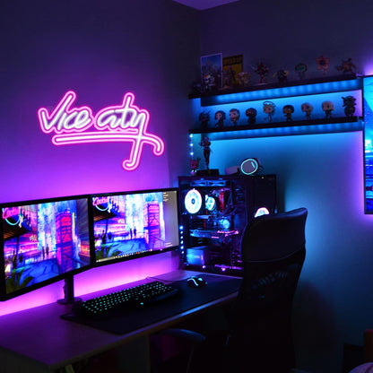 - wanxing Vice City Neon Sign Pink White Led Sign for Bedroom Wall Decor