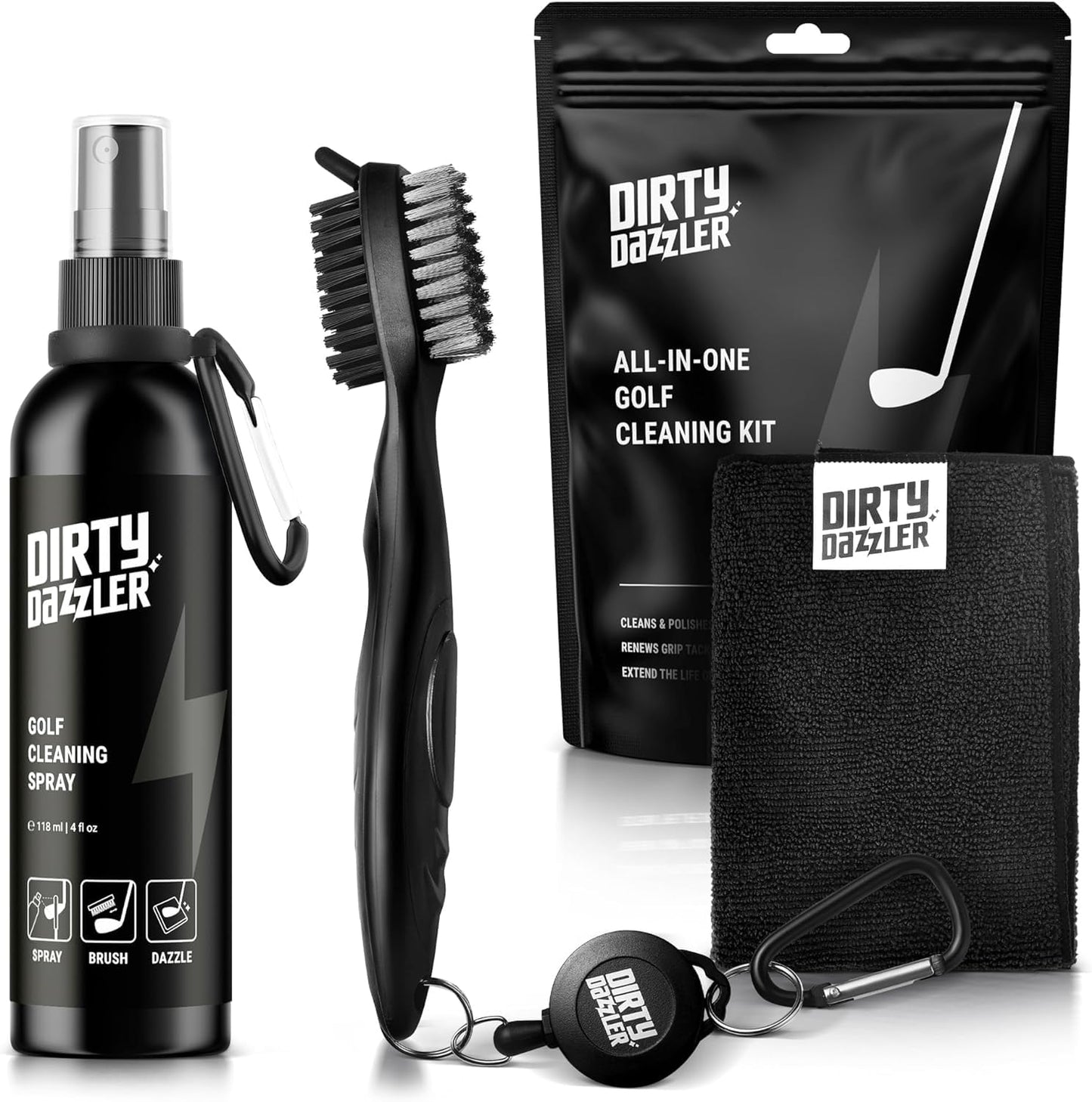 - Dirty Dazzler Golf Club Cleaning Kit | Includes a Groove Cleaner Tool | Golf Club Cleaner Brush, Towel and Golf Club Cleaner Spray -