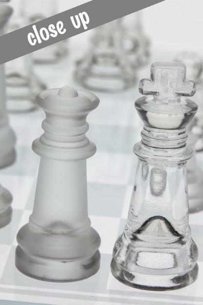 - Gamie Glass Chess Set | Elegant Design | Durable Build | Fully Functional | 32 Frosted and Clear Pieces -