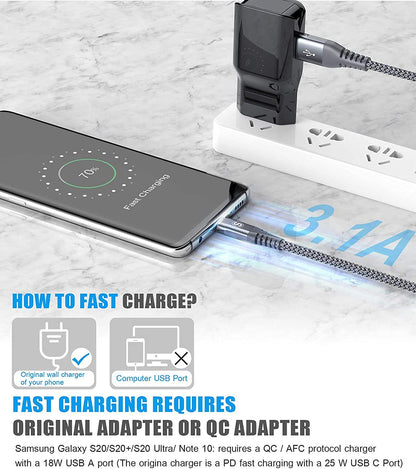 2-Pack 2M USB C Cable 3.1A Fast Car Charger Cable Compatible for iPhone 16 15 Plus Pro Max, Samsung Flip/Fold 6 5 4 3 S10 S9 S8 S20 S21 S22 S23 S24 A15/14/13/12 A35/A34 A55/54, Pixel 8 7 6, Tablets
