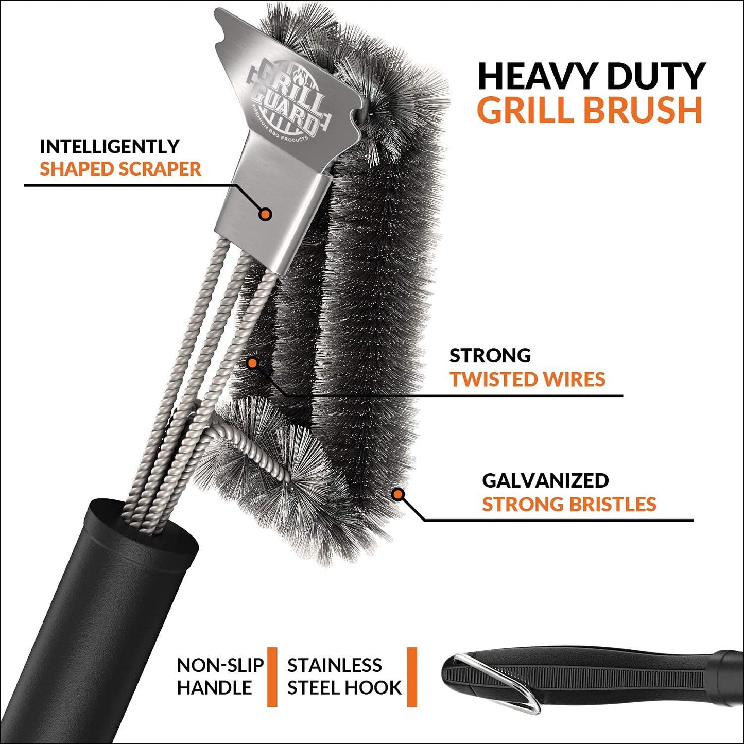 BBQ Grill Cleaning Brush&Scraper – Barbecue Wire Brush for Grill– 18'' Stainless Grill Grate Cleaner - Safe Grill Accessories&Tools for Weber Gas/Charcoal/Electrical/Infrared- Gifts for Men