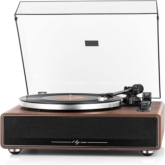 - 1 BY ONE High Fidelity Belt Drive Bluetooth Turntable with Built-in Speakers, Vinyl Record Player