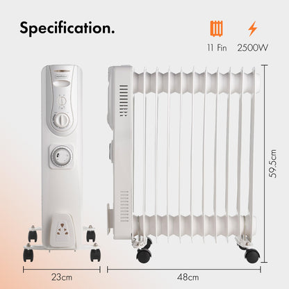 = VonHaus Oil Filled Radiator 11 Fin, Heater Portable Electric Free Standing 2500W for Home, Office, Any Room