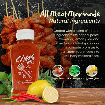 Cinars Sauce - All Meat Marinade - Blend of Spices & Herbs with Smoke Flavouring - Perfect for Marinating Meats - Beef, Chicken, Pork, or Seafood - All Natural Ingredients, 250ml