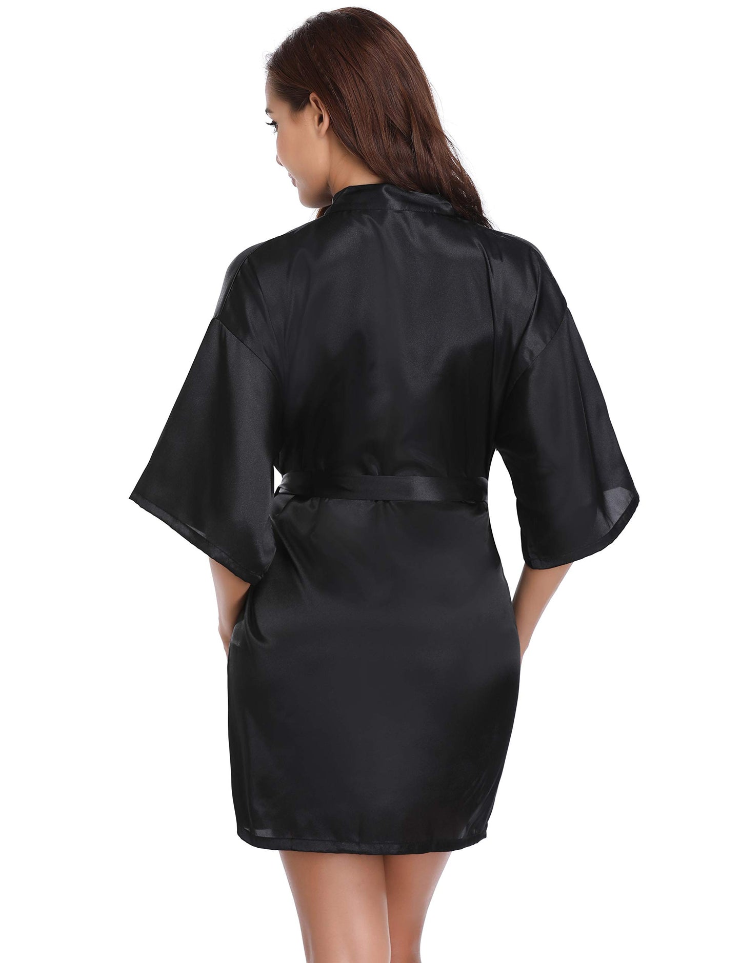 - Vlazom Women's Kimono Robes Dressing Gown Satin Bathrobe Nightdress Pure Colour Short Style with Oblique V-Neck -