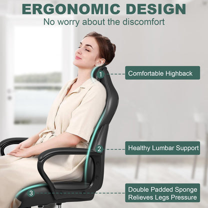 BASETBL Office Chair Executive Chair, High Back Racing Style Ergonomic Swivel Chair for Home Gaming Business, Lumbar Support PU Leather Adjustable Height Durable Comfy Chair Easy to Assemble (Black)