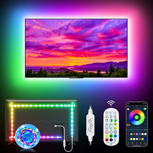 Daymeet LED TV Backlights, 3M TV Led Lights for 32-60 inch TV Behind Lighting Music Sync with TV Rainbow Color RGB Led Lights for TV with Remote APP Control USB Led Strip Lights for Room Xmas Decor