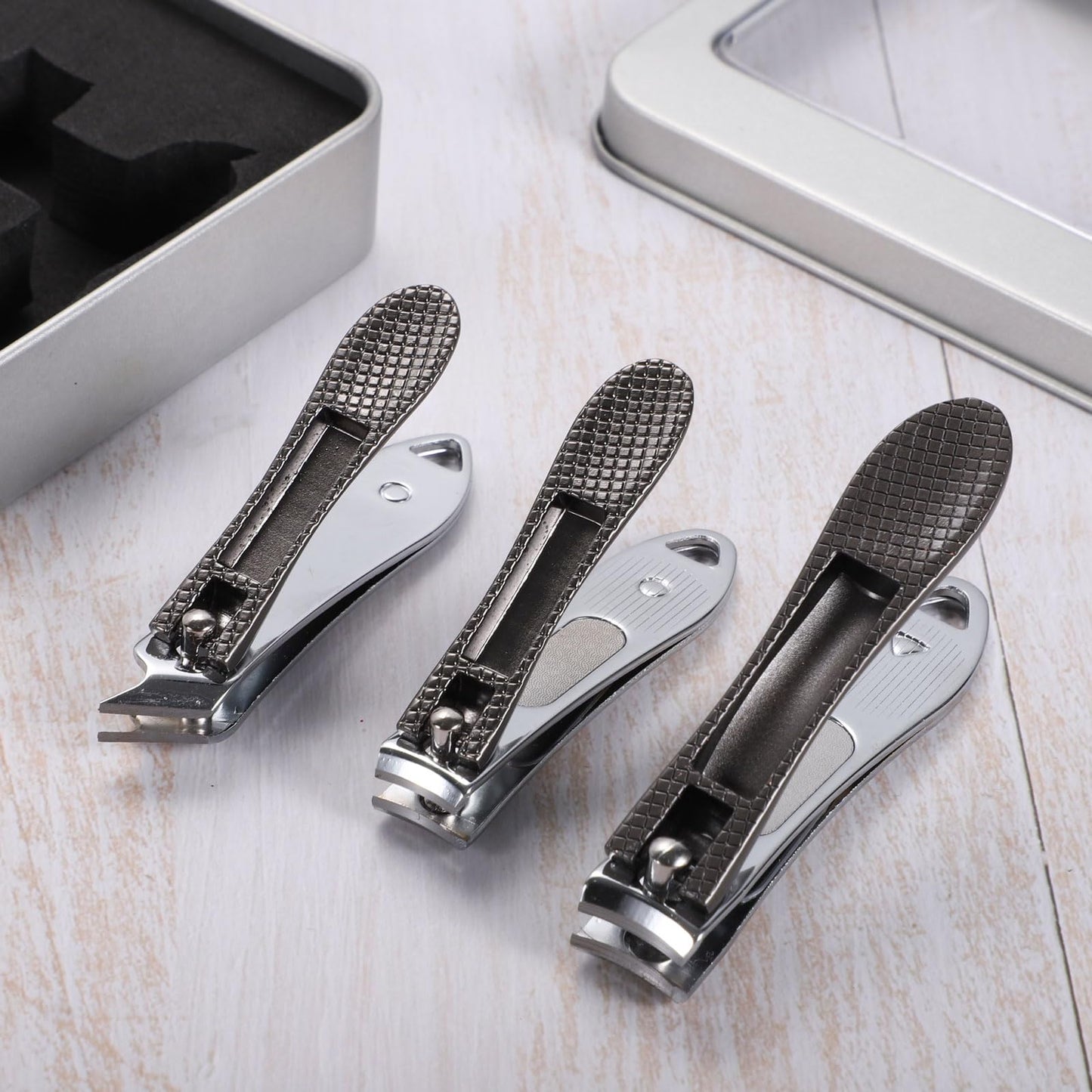 3Pcs Nail Clippers, Heavy Duty Nail Clippers Toenail Clippers with Box Stainless Steel Ultra Sharp Nail Cutter for Thick Fingernail Toenail Men and Women Grey