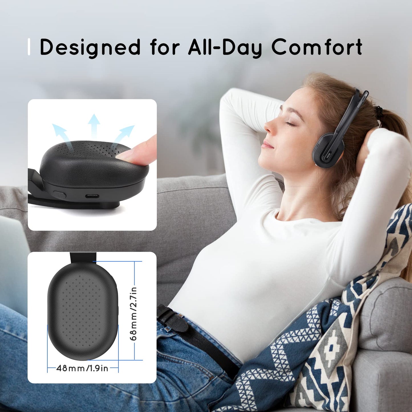 - EKSA H5 Bluetooth Headset | Microphone AI-Powered ENC, Wireless PC Headsets -