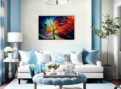 Artley Prints - Colourful Tree Of Life in the Wind Canvas Wall Art Prints | Abstract Pictures | Framed and Ready to Hang for Living Room Extra Large 101 x 76cm (40 x 30 inches)