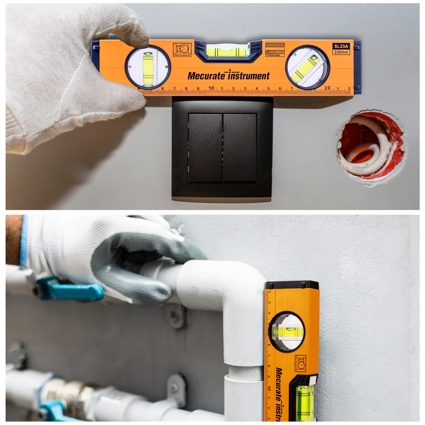 - Mecurate Spirit Level | 9 inch | 230mm | Metric Scale Magnetic Torpedo Level -