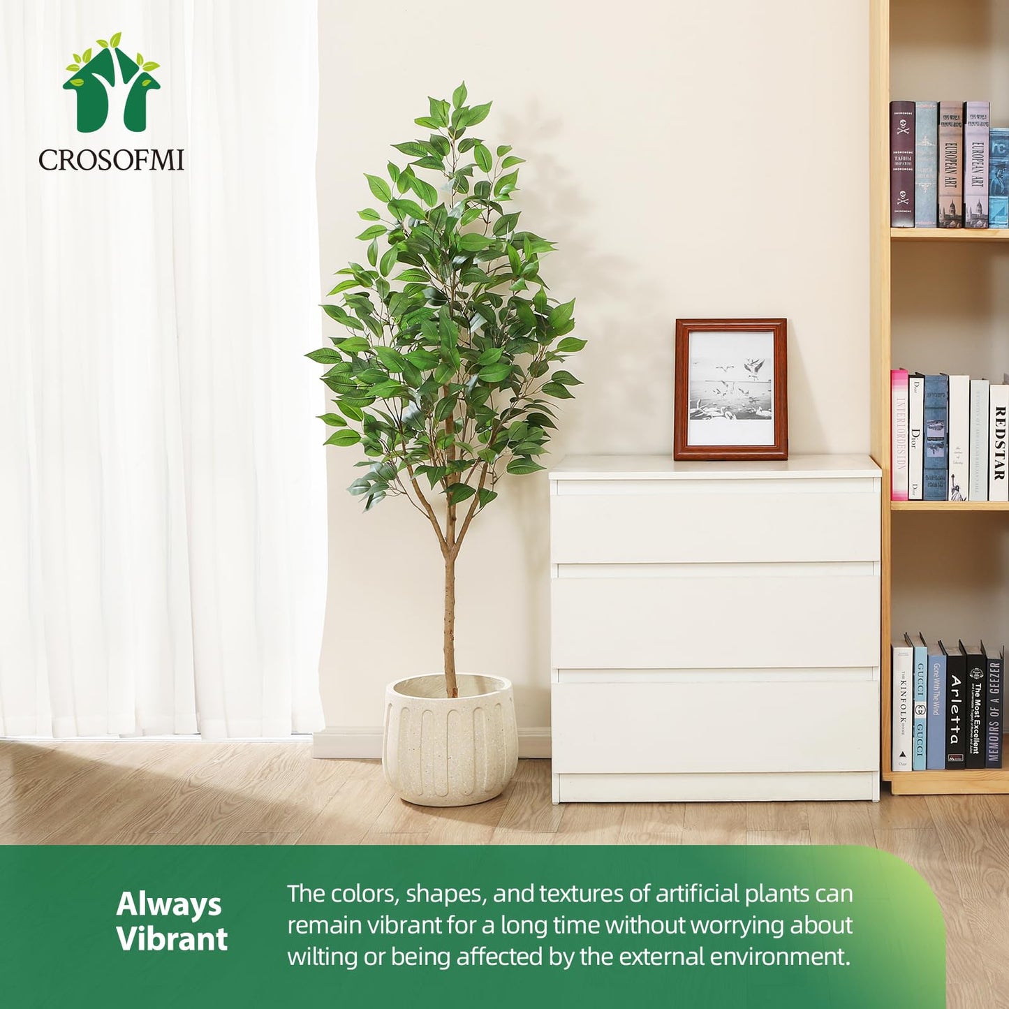 CROSOFMI Artificial Plants Indoor 150 cm Tall Fake Ficus Tree Large Faux Plants for Modern House Living Room Office Outdoor Decoration (1 Pack)