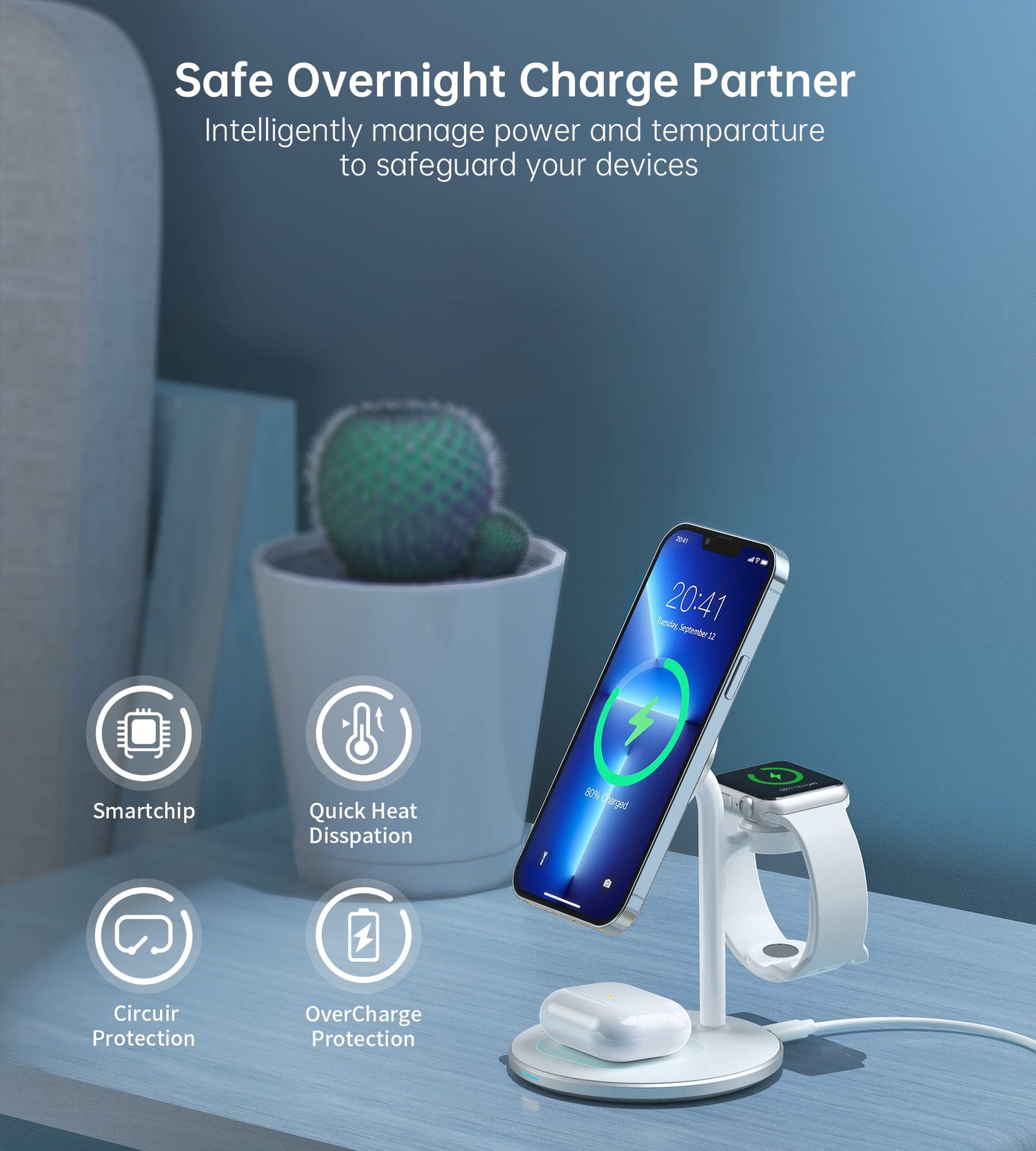 - Mag-Safe Wireless Charger Stand | Upgrade 3 in 1 Magnetic Wireless Charging Station -